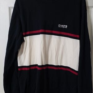 Ralph Lauren Men's Black and White Crewneck Sweater with Red Accents